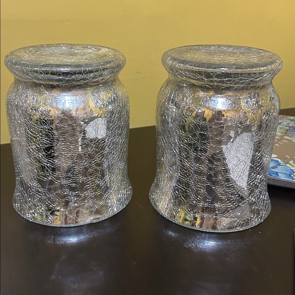 T.J.Maxx Two Silver Crackle Glass Vase or could be used for candle holder! - Picture 2 of 7